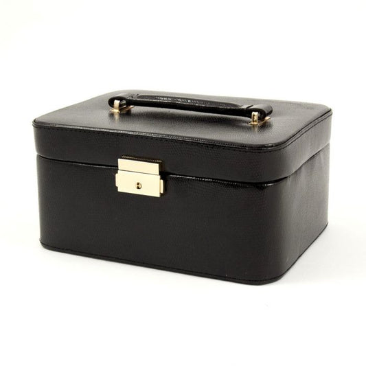 Bey-Berk Jewelry Box Case w/ Handle, Black Lizard Debossed Leather- BB534BLK