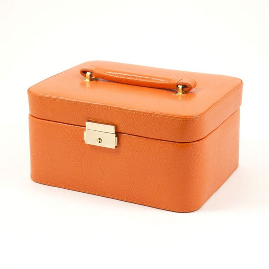 Bey-Berk Jewelry Box Case w/ Handle | Orange Lizard Debossed Leather | BB534ORG