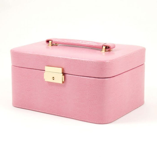 Bey-Berk Jewelry Box Case w/ Handle | Pink Lizard Debossed Leather | BB534PNK