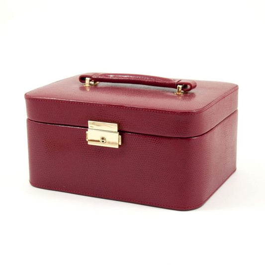 Bey-Berk Jewelry Box Case w/ Handle | Red Lizard Debossed Leather | BB534RED