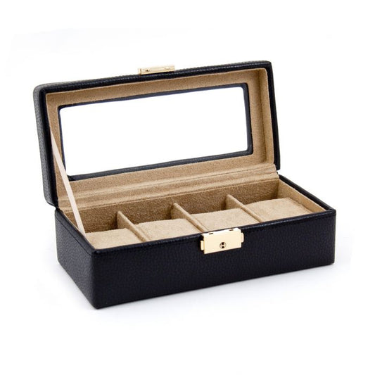 Bey-Berk 4 Watch Case | Glass Top | Black Leather | BB540BLK