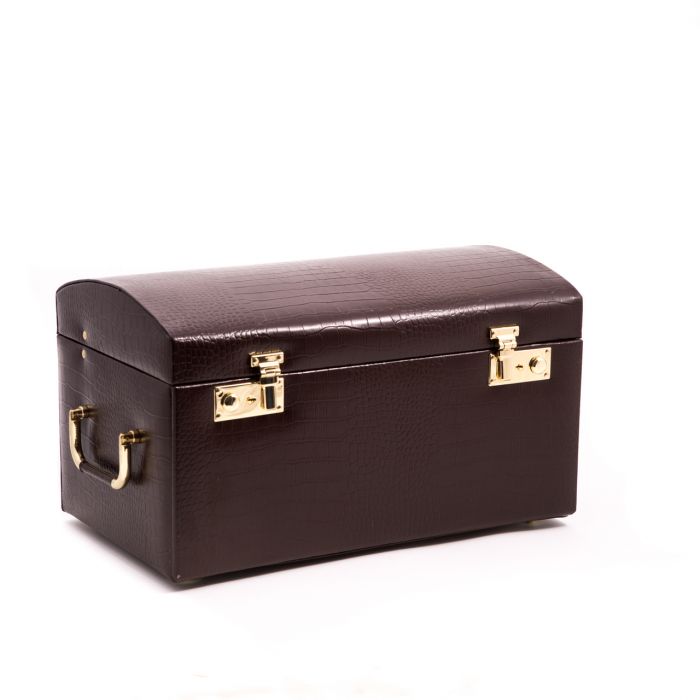 Bey-Berk Multi Storage Jewelry Box Chest | Mirror | Brown Croco Leather | BB581BRW