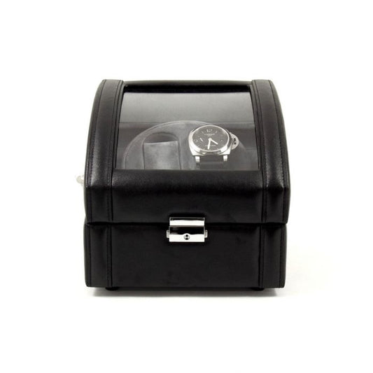 Bey-Berk 2-Watch Winder | Glass Top | Black Leather | BB585BLK
