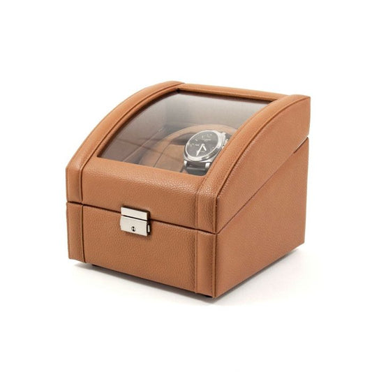 Bey-Berk 2-Watch Winder | Glass Top | Tan Leather | BB585TAN