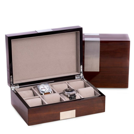 Bey-Berk 8-Watch Box | Stainless Steel Accents | Walnut Wood | BB601BRW