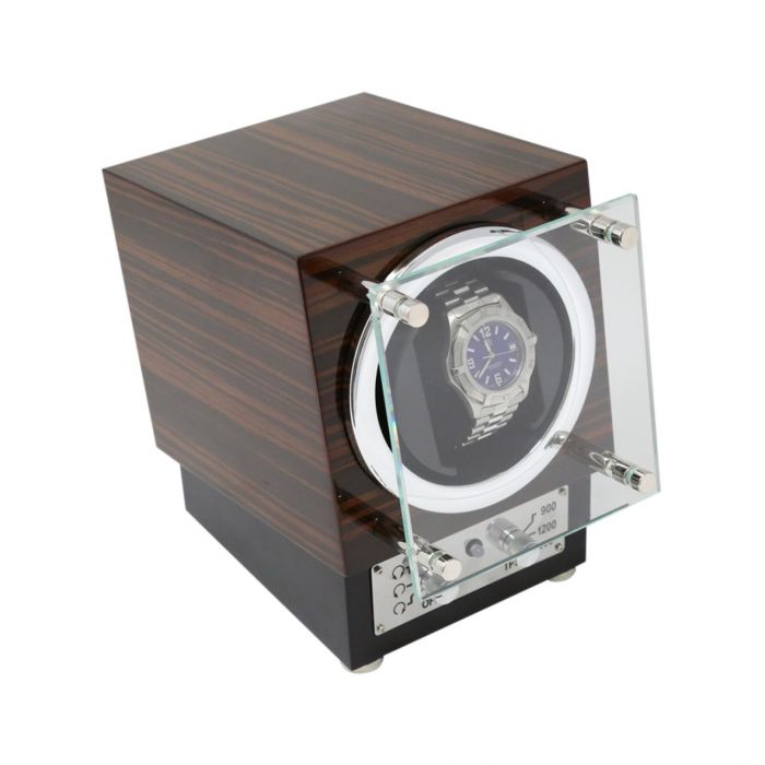 Bey-Berk Single Watch Winder | Glass Face | Ebony Burlwood | BB651EBN