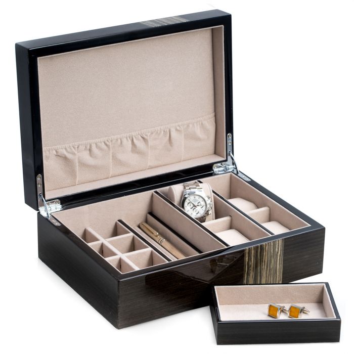 Bey-Berk Ash Wood Valet Box | Multi Compartments | BB677GRY