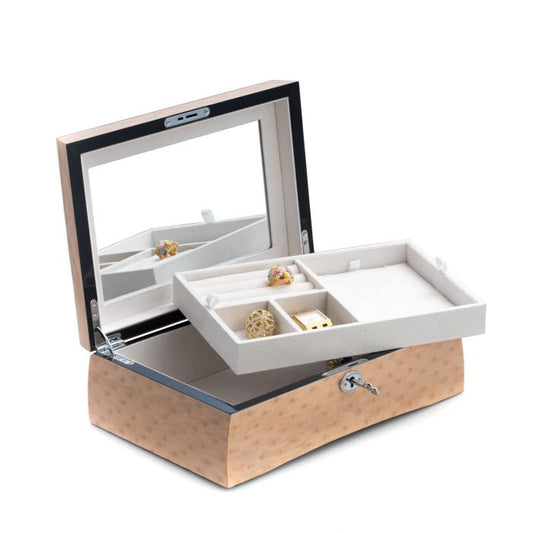 Bey-Berk Jewelry Box | Tray and Glass Top | Salmon Burl Wood | BB679SLM