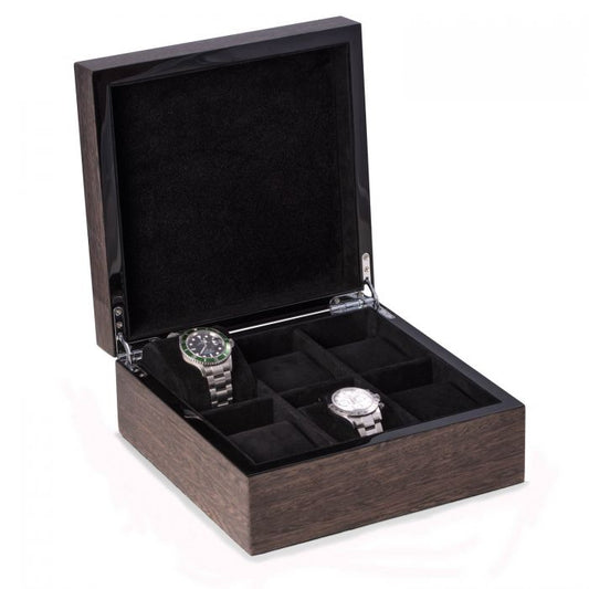 Bey-Berk 6-Watch Box with Storage | Italian Veneer | BB698GRY