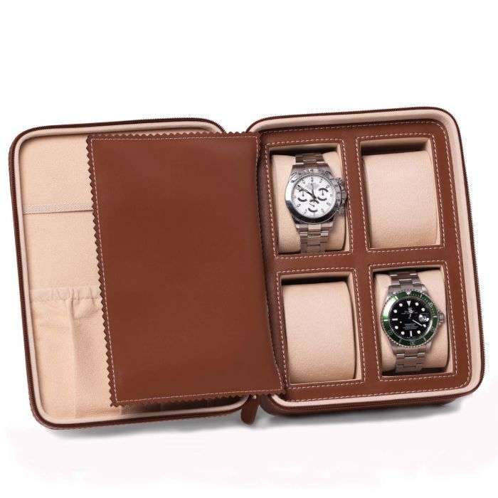 Bey-Berk 4-watch and Accessory Travel Case | Saddle Leather | BB738BRW