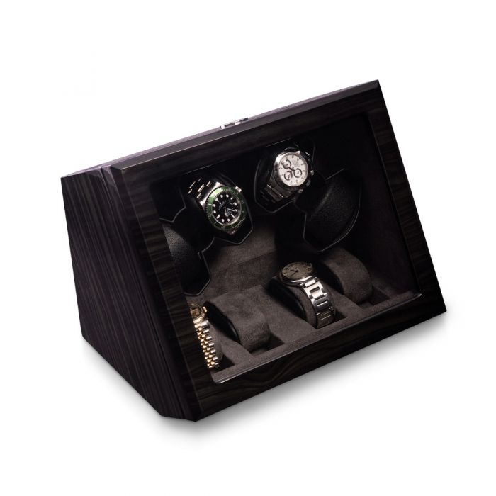 Bey-Berk 4-Watch Winder and 4-Watch Storage Case | Glass Top | Ash Wood | BB741GRY