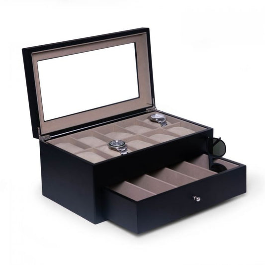 Bey-Berk 5-Sunglass and 10-Watch Storage Box | BB746BLK