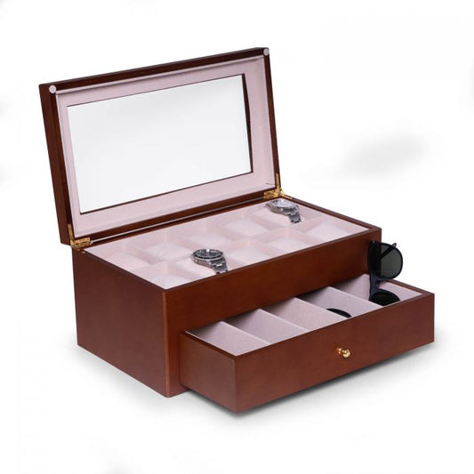 Bey-Berk 5-Sunglass and 10-Watch Storage Box | Cherry Wood | BB746BRW