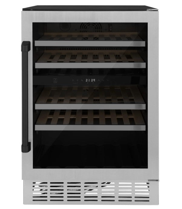 ZLINE 24" Monument Autograph Edition Dual Zone 44-Bottle Wine Cooler in Stainless Steel with Accents