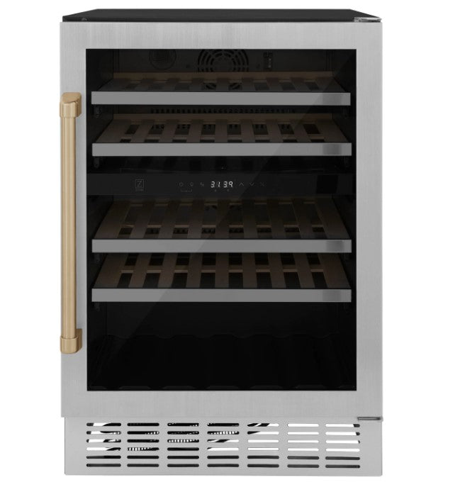 ZLINE 24" Monument Autograph Edition Dual Zone 44-Bottle Wine Cooler in Stainless Steel with Accents