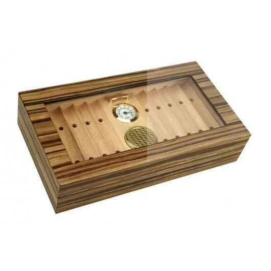 Braydon Desktop Cigar Humidor w/ Lift Out Tray and Glass Top - Holds 25 Ct. Cigars