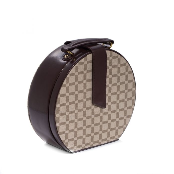 Bey-Berk Round Jewelry Box Case | Two-Tone Brown Leathe | BB568BRW