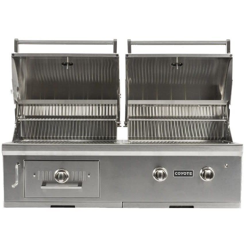 Coyote 50 Inch Built-in Hybrid Grill / Gas and Charcoal, 2 Infinity Burners, Cart Option / C1HY50