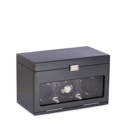 Bey-Berk 3-Watch Winder & 12-Watch Storage | Carbon Fiber Steel Gray | BB681STL