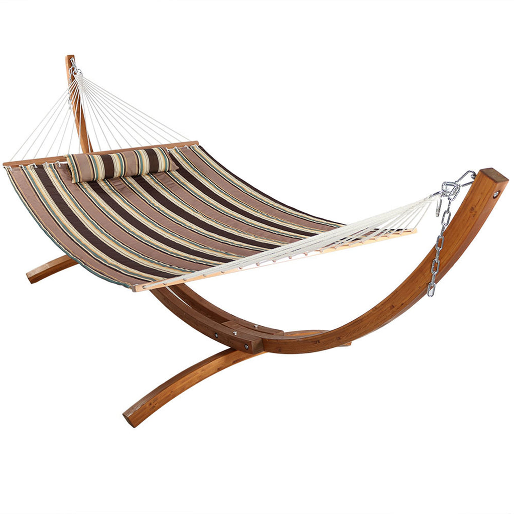 Quilted Fabric 2-Person Hammock | Curved Arc Wood Stand | 400 Pound Capacity