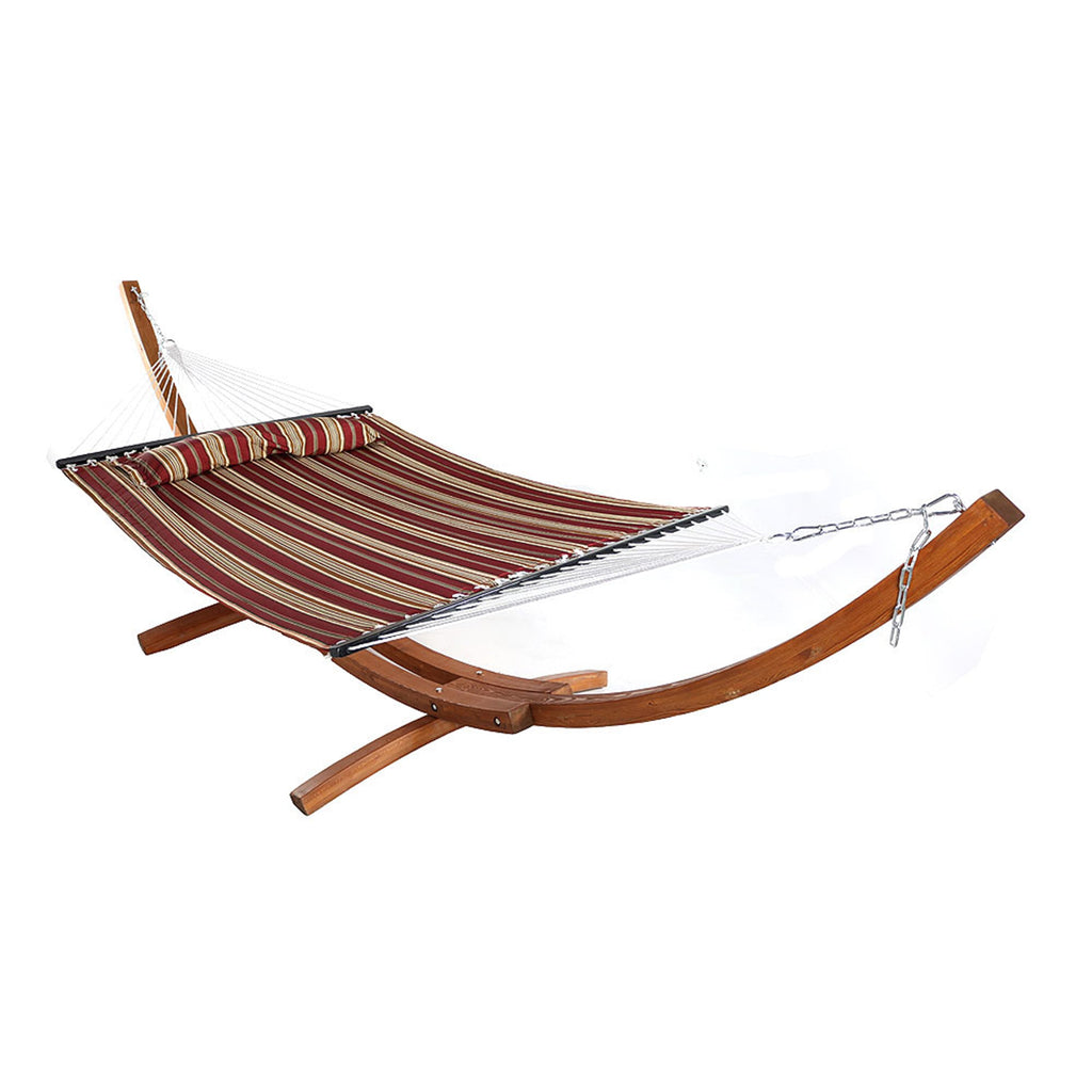 Quilted Fabric 2-Person Hammock | Curved Arc Wood Stand | 400 Pound Capacity