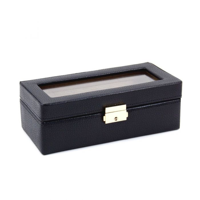 Bey-Berk 4 Watch Case | Glass Top | Black Leather | BB540BLK