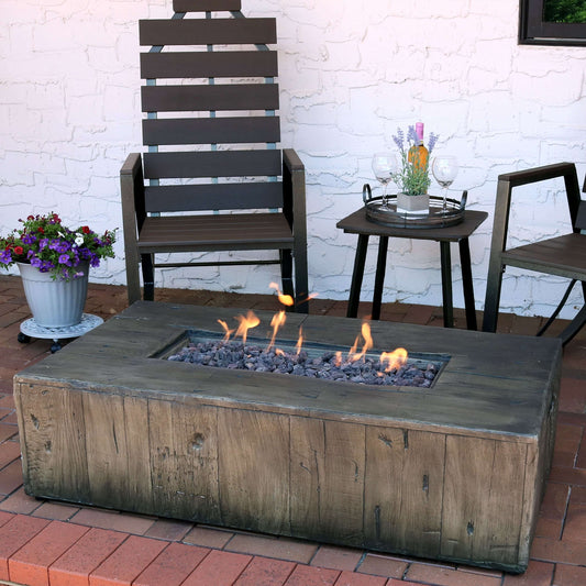 48" Rustic Faux Wood Fire Pit | Weather-Resistant Durable Cover and Lava Rocks | Smokeless