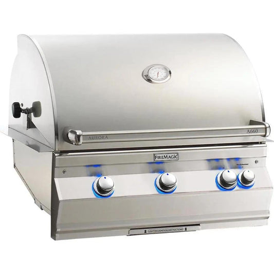 Fire Magic Aurora 30” Built-In Gas Grill / Rotisserie Backburner, Analog Thermometer / A660i-8EA