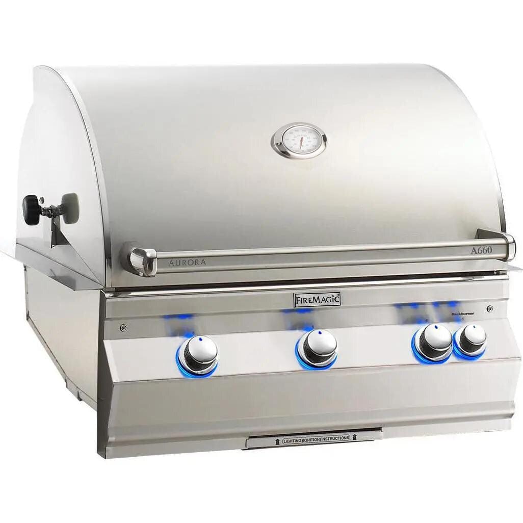 Fire Magic Aurora 30” Built-In Gas Grill / Rotisserie Backburner, Infrared Sear Burner, Analog Thermometer / A660i-8LA