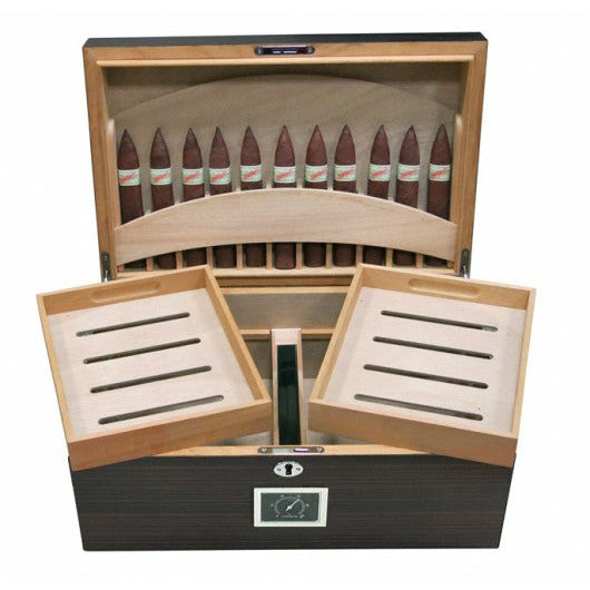 Rockefeller Desktop Cigar Humidor | Lid Cigar Display | Lift Out Trays | Holds 130 Cigars