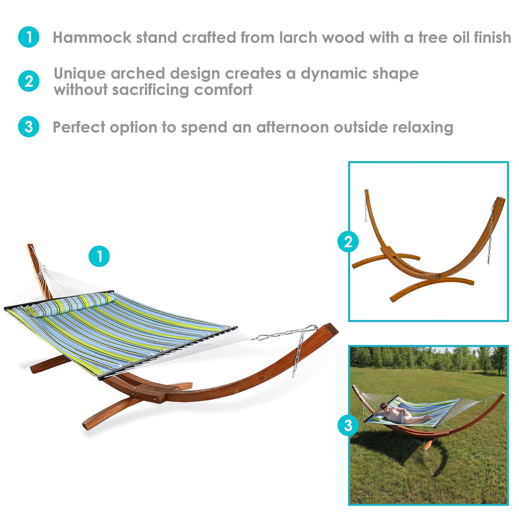 Quilted Fabric 2-Person Hammock | Curved Arc Wood Stand | 400 Pound Capacity