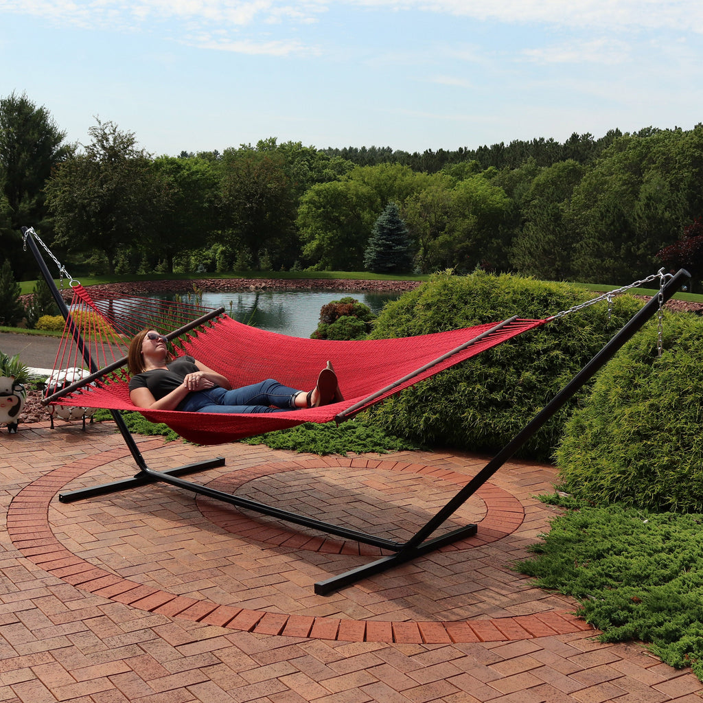 Large Polyester Rope Hammock with Spreader Bars | Holds 2 People | 600lb Capacity