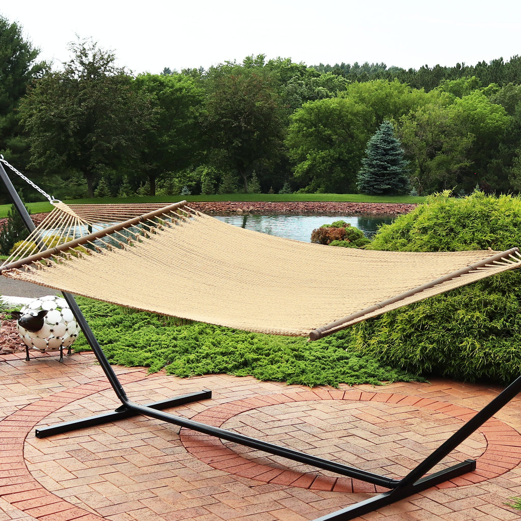 Large Polyester Rope Hammock with Spreader Bars | Holds 2 People | 600lb Capacity