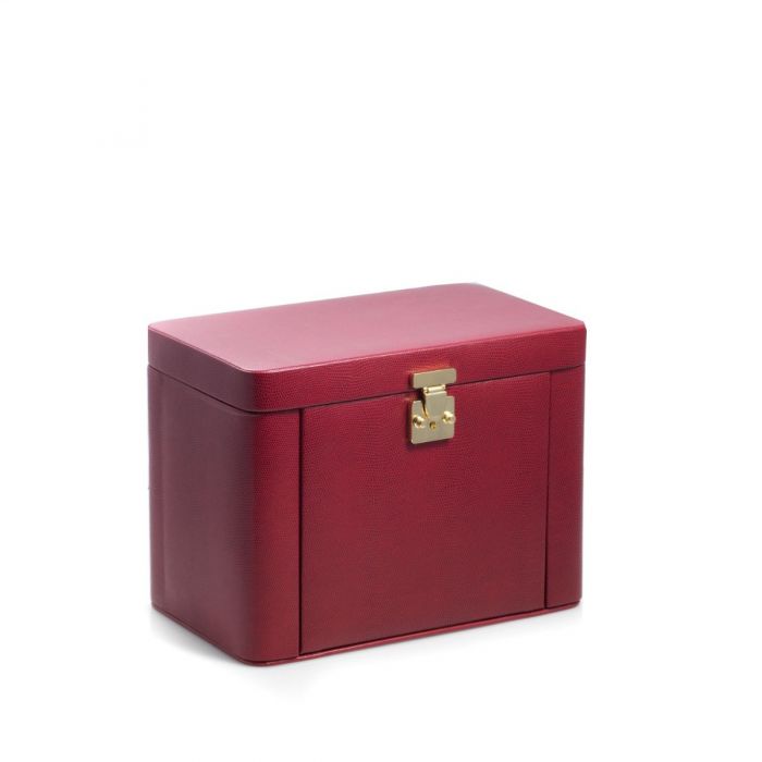 Bey-Berk 4 Level Jewelry Box with Travel Pouch | Red Lizard Leather | BB675RED