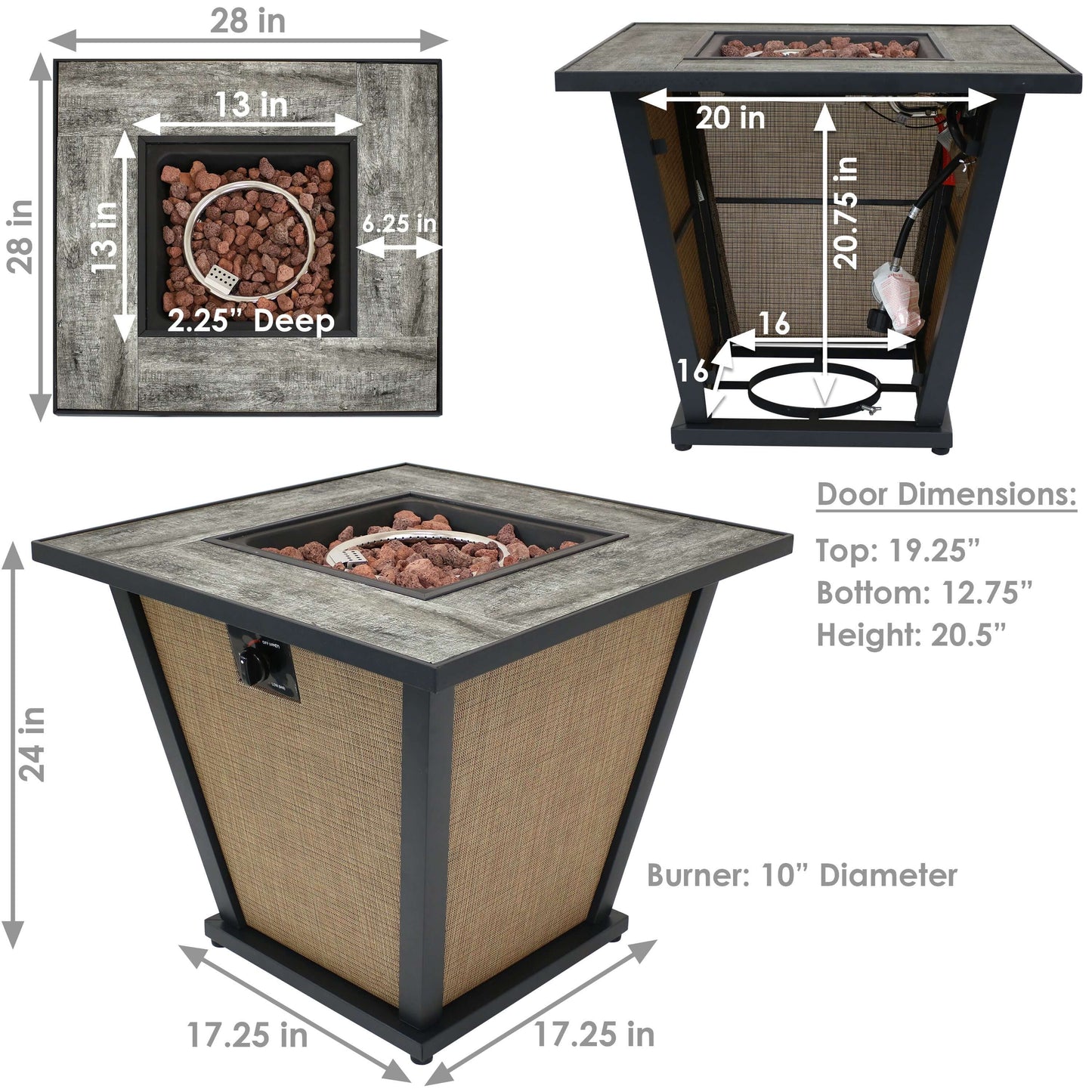 24" Modern Smokeless Fire Pit with Tile Tabletop and Rafa Fabric Sides