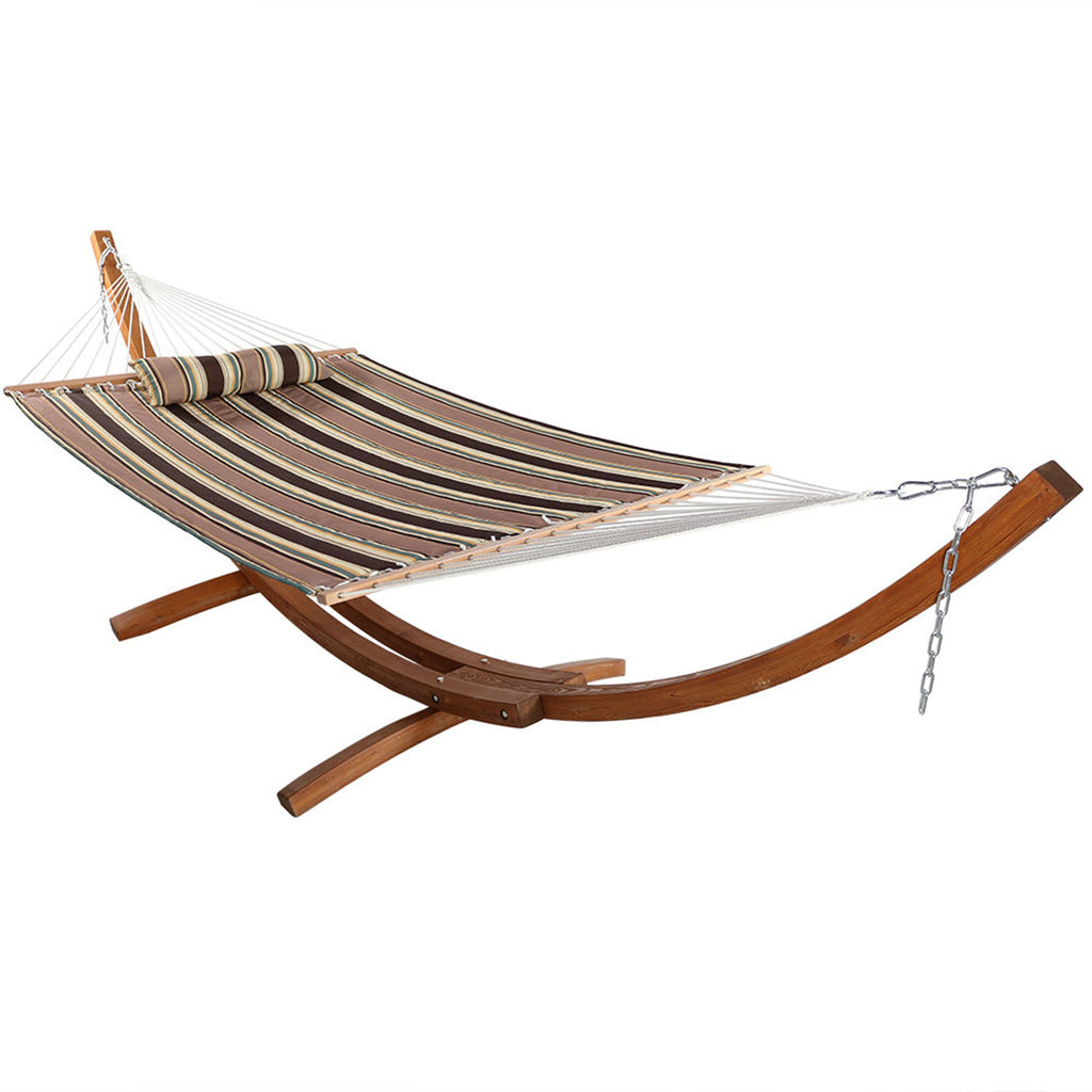 Quilted Fabric 2-Person Hammock | Curved Arc Wood Stand | 400 Pound Capacity