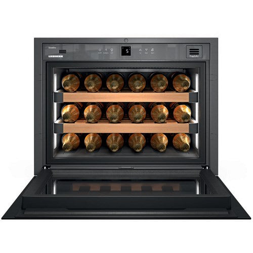 Liebherr Integrated Single Zone Wine Cabinet | Holds 18 Bottles | Black Pull Down Door