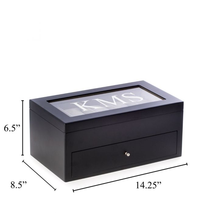 Bey-Berk 20-Watch Box | Glass Top & Drawer | Matte Black Wood | BB640BLK