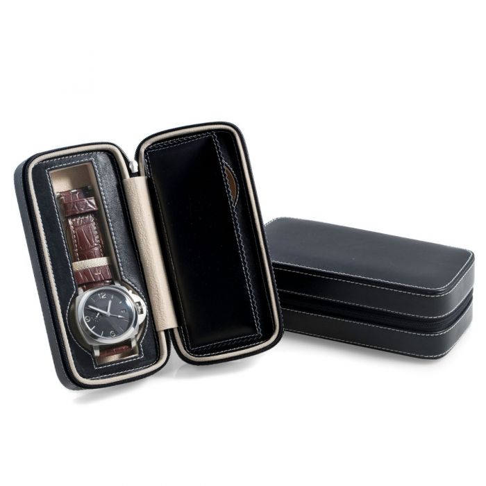 Bey-Berk 2-Watch Travel Case | Black Leather | BB591BLK