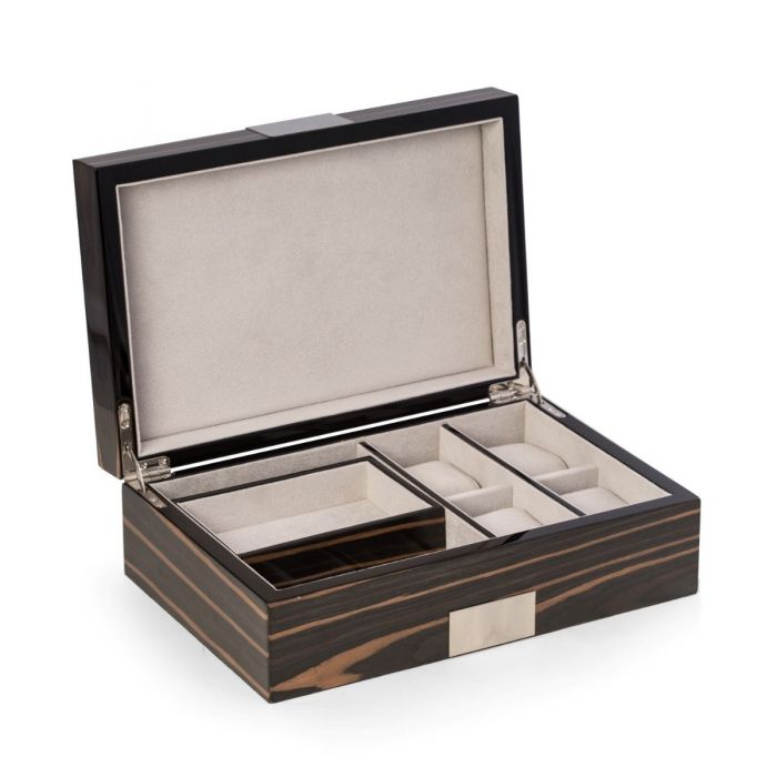 Bey-Berk Ebony Wood Valet Box | Multi Compartments | BB677EBN