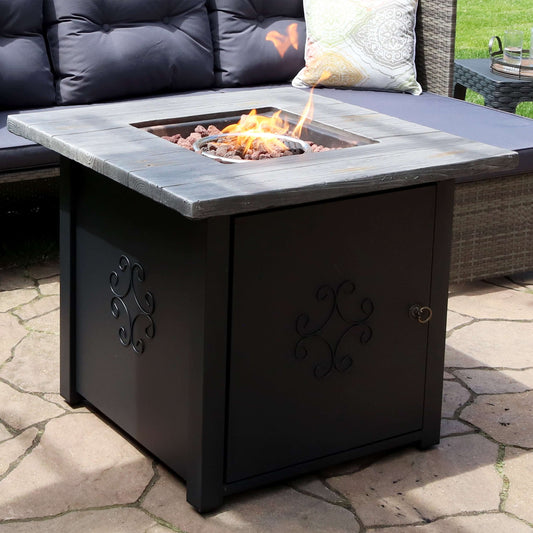 30" Square Smokeless Fire Pit Table with Lava Rocks