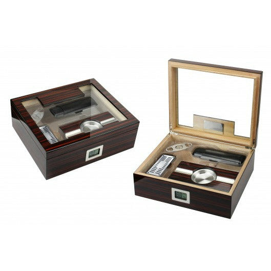 Kensington Desktop Cigar Humidor | Gift Set and Accessories | Holds 75 Cigars