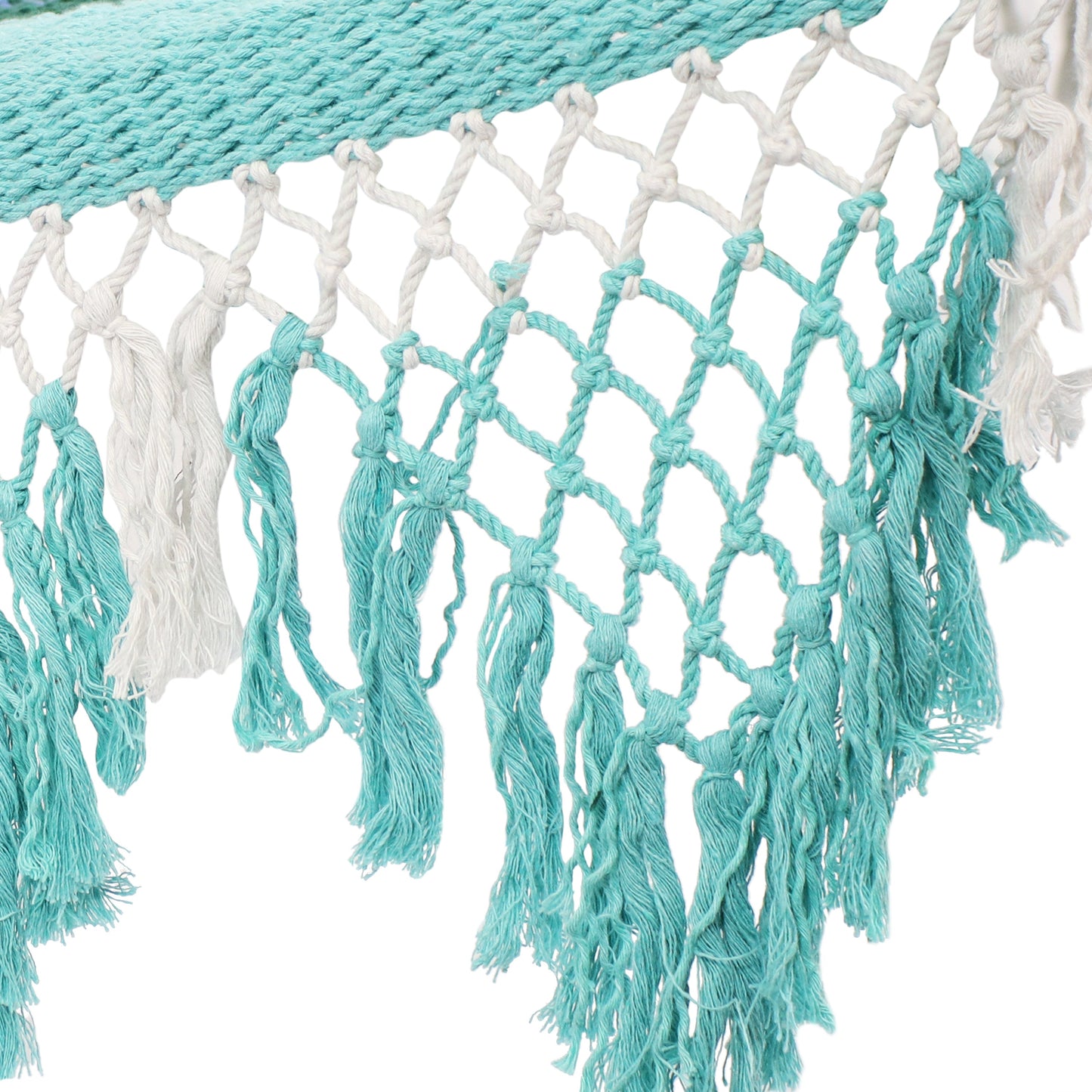 Woven Double Hammock with Spreader Bars | Crocheted Fringe Edges