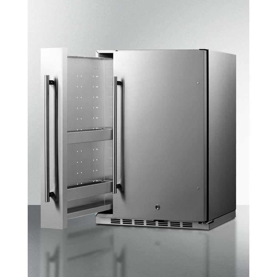 Summit 24" Wide, Shallow Depth, Outdoor Refrigerator w/ Slide-Out Storage Compartment