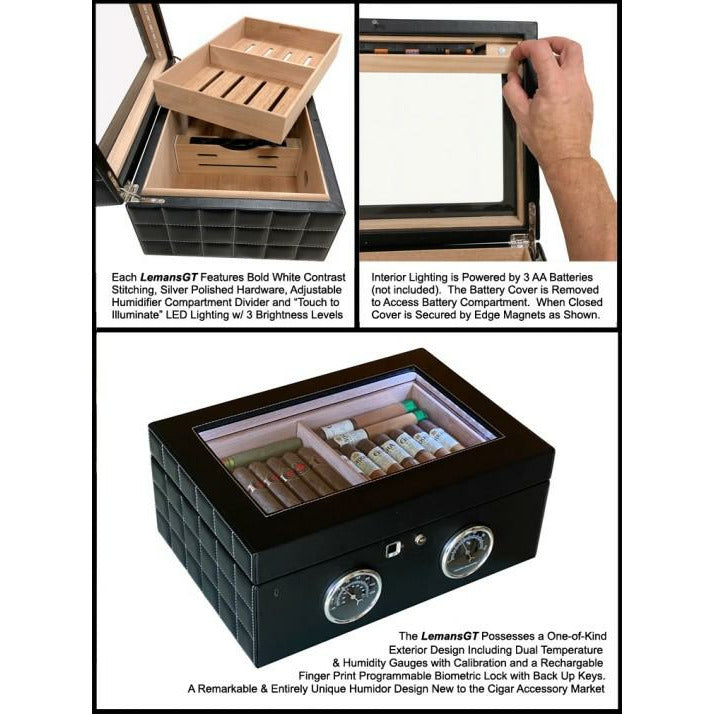 Lemans GT Desktop Cigar Humidor | Finger Print Lock | Holds 120 Cigars