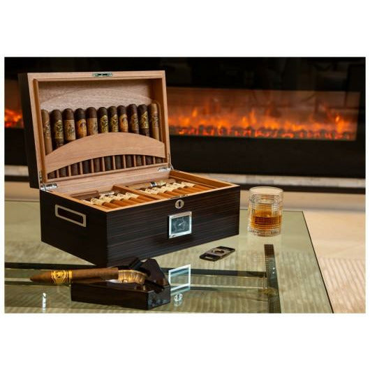 Rockefeller Desktop Cigar Humidor | Lid Cigar Display | Lift Out Trays | Holds 130 Cigars