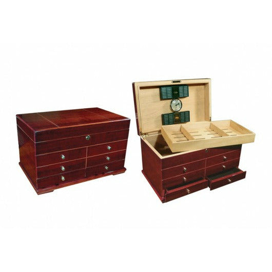 Landmark Desktop Cigar Humidor | Lift Out Tray and Drawer Storage | Holds 300 Cigars