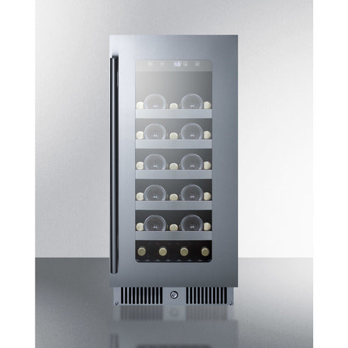 Summit 15" Wide 29 Bottle Single Zone Wine Cooler | Stainless Steel Door | Black Exterior Cabinet