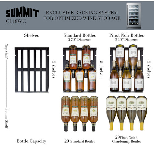Summit 18" Wide 29 Bottle Wine Cooler (Stainless Steel or Black Exterior)