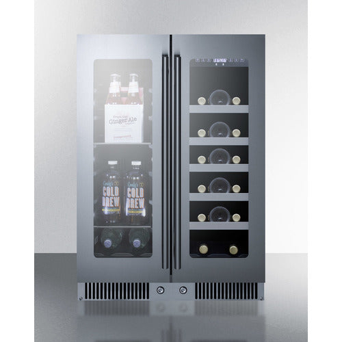 Summit 24" Wide, Dual Zone Wine/Beverage Center Combo w/ French Doors- Stainless Steel Door & Black Exterior